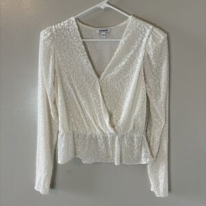 Express Womens Long Sleeve Peplum Top Ivory Velvet Animal Print Sz Small